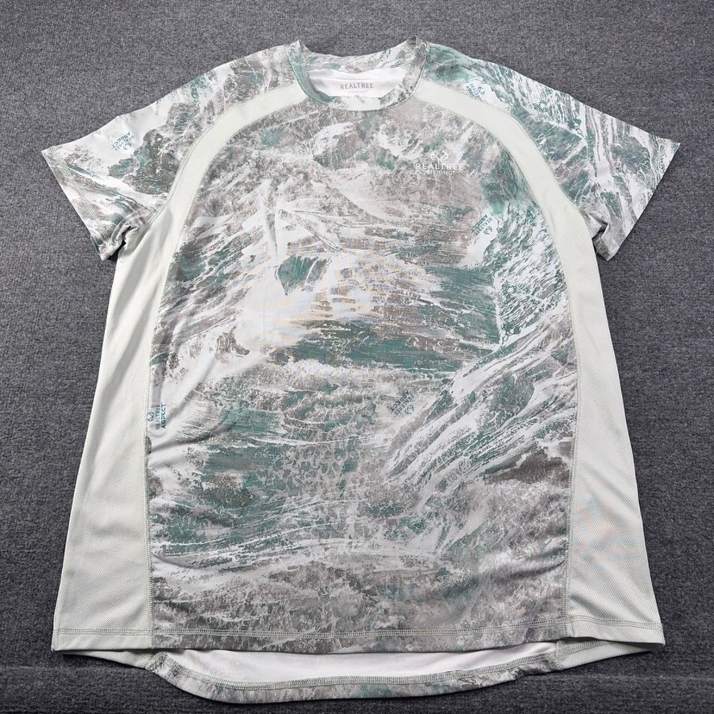 Realtree Fishing Mens 2XL Aspect Camo Performance Short Sleeve Shirt Green Grey